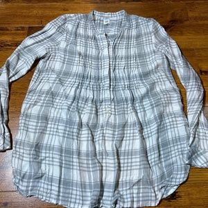 Gap Pintuck Plaid / Grey Heather Long Sleeve Tunic Size M